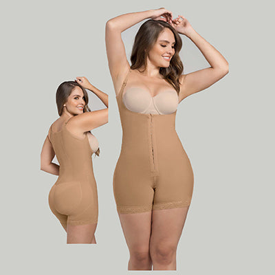 Firm Compression Front Hook Boyshort Body Shaper with Butt Lifter - Leonisa