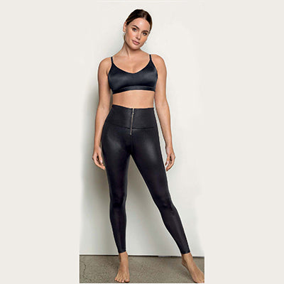 Leather Look Zip-Front Sculpting Legging - Leonisa